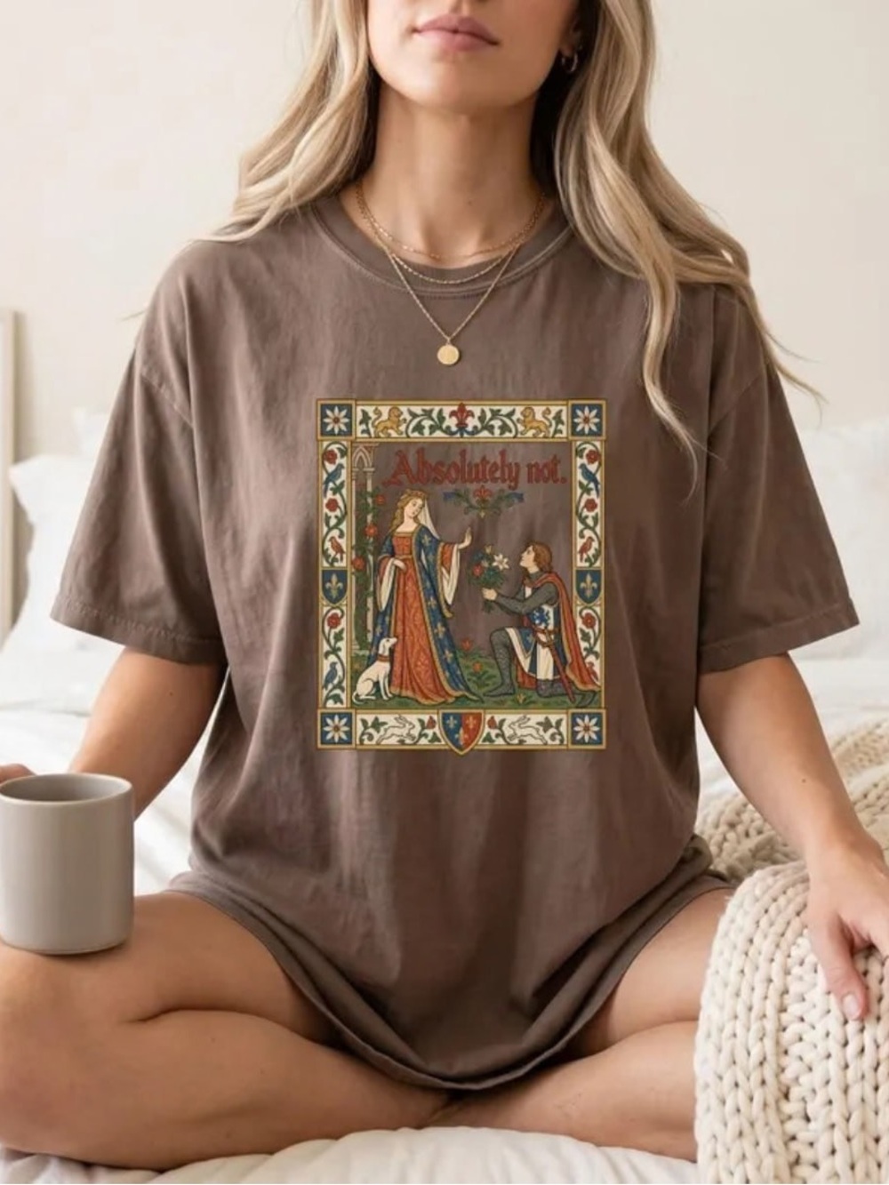 Gildan Charcoal Medieval Graphic Tee with Multicolor Romance Print
